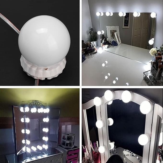 10 LED Mirror Light Bulbs, Three Color Temperature Dimmable Makeup Mirror Light Kit, USB Powered Beauty Tabletop Lamp with Touch Control, Adjustable Brightness for Vanity Dresser