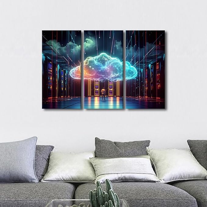 TUMOVO Wall Art for Living Room 3 Panel AI Art for Business and Technology Pictures Posters for Home Office Wall Decoration, Artificial Intelligence Concepts Artwork Gallery-Wrapped, 36" Wx24 H