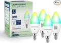 Lightinginside Matter Candelabra Smart Light Bulbs 60W Equivalent, Candle E12 LED Bulb Compatible with Alexa/Siri/Apple Home/Google Home/SmartThings, RGBCW, 2.4G WiFi, ETL Listed, Hub Required, 4PCS