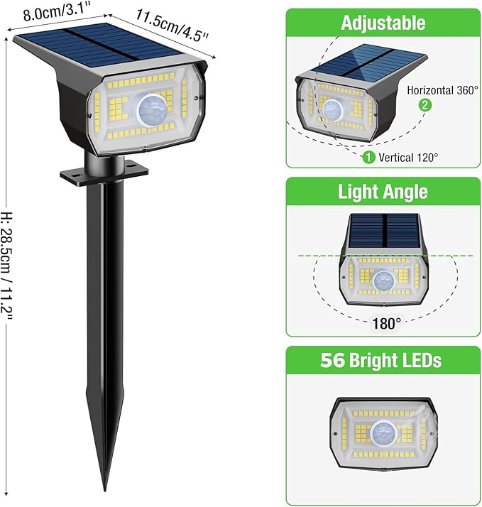 nipify 10 Pack Solar Spot Lights Outdoor Motion Sensor with 3 Modes,Solar Spotlights Outdoor Waterproof 2-in-1 Auto On/Off Landscape Lighting for Outside Yard Wall Garden Pathway, Warm White