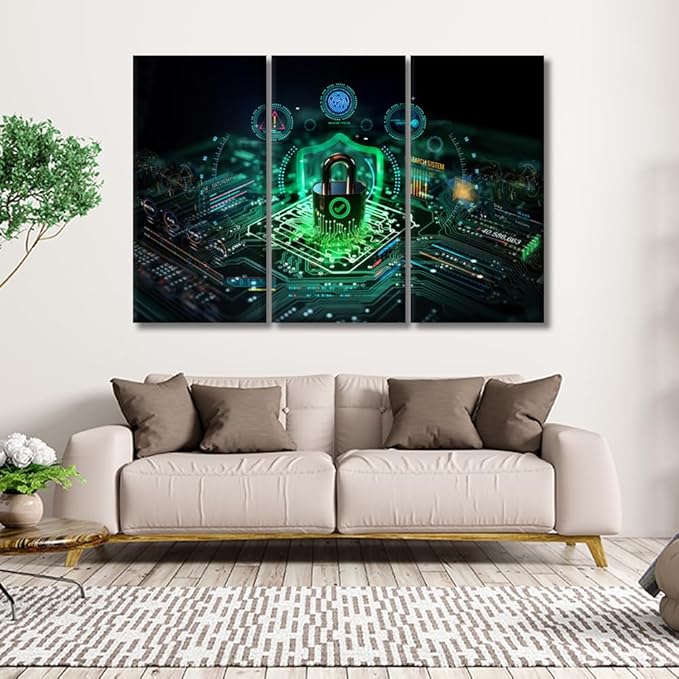 Wall Decor Secure Connection or Cybersecurity Service Concept Pictures Posters 3 Pieces Wall Art for Home Office Wall Decoration, Framed Gallery-Wrapped Ready to Hang, 20x40inchx3
