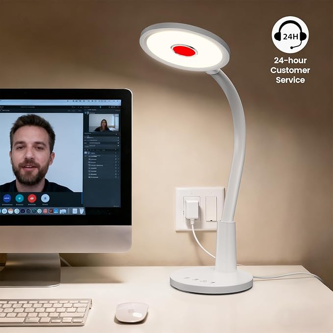 Glendan Desk Lamp for Home Office: Eye-Caring LED Red Light Desk Lamp, 10 Brightness & Flexible Gooseneck, Dimmable Desk Light with Memory & Timer, Table Lamp for Study, Bedroom