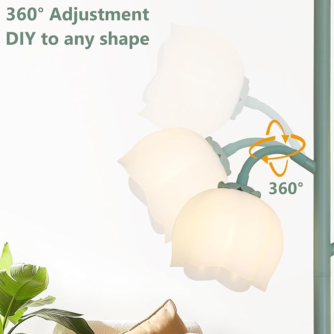 5-Lights Flower Floor Lamp with LED Blubs, Green Modern Floor Lamps for Living Room, Adjustable Standing Lamps for Bedroom Reading, Corner Tall Lamp Tree Stand Up Lamp for Office Home Decor