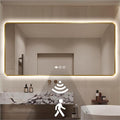 66 x 36 Gold LED Bathroom Mirror, Metal Framed Rounded Corner Rectangle Backlit Mirror Bathroom, Anti-Fog, 3-Color Stepless Dimmable Lighted Mirror, Motion Sensor Lights, Memory Function