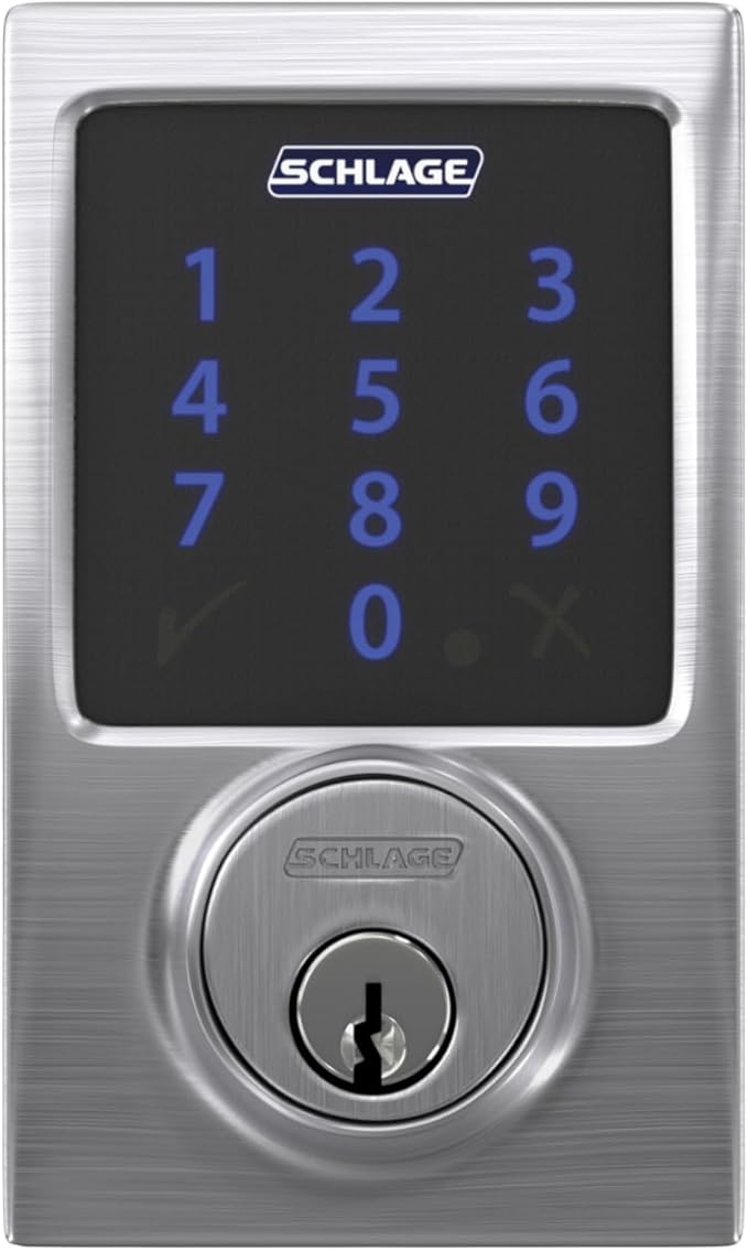 Schlage Connect Smart Deadbolt Lock with Touchscreen Keypad, Keyless Front Door Entry, Z-Wave Plus Compatible, Satin Chrome, BE469ZP CEN 626