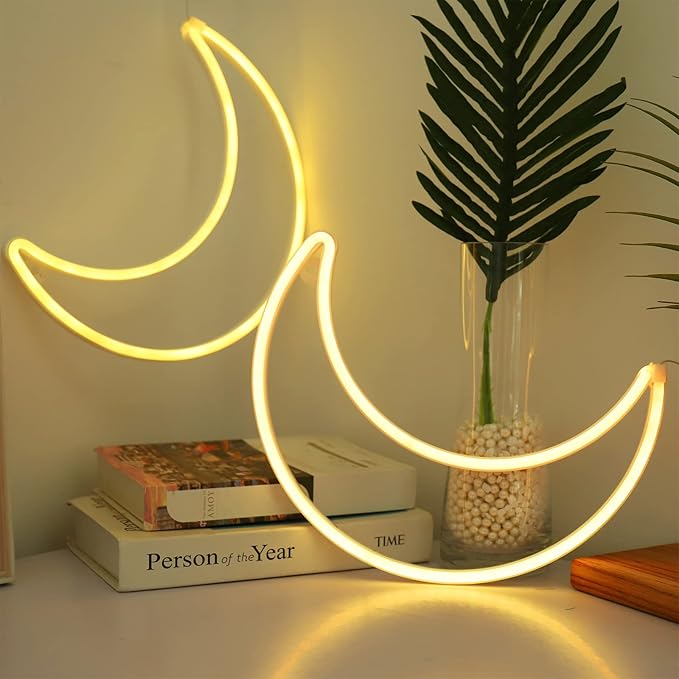 LED RGB Moon Neon Light, Cute 16 Color Change Neon Moon Sign, Room Decor USB Powered 5V Art LED Decorative Lights Night Lights Indoor for Home, Bedroom, Office,Dorm,Party