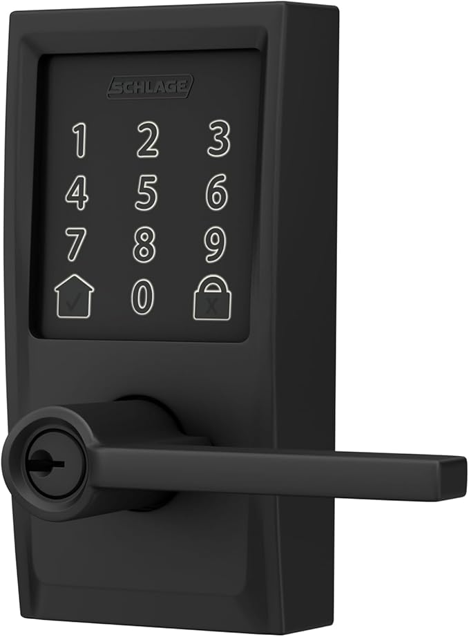 Schlage Encode Smart Wi-Fi Lock with Lever Handle, Touchscreen Keypad, Keyless Entry Door Lock, App Control, Alexa, Google Home and Airbnb Compatible, Matte Black, FE789WB CEN 622 LAT