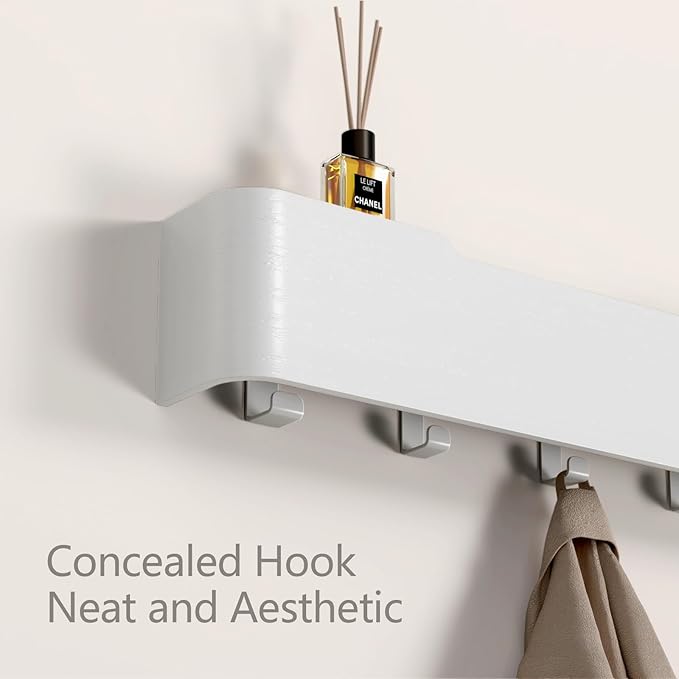 Coat Rack Wall Mount Entryway Organizer Modern Key Holder Wall Mount with Wooden Shelf Entryway Hooks for Bedroom Kitchen Hallway Bathroom for Hanging Coats Hats Dog Leashes Bags Towels