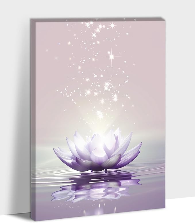 Zen Canvas Wall Art, White Lotus Flower Bloom in Water Wall Poster, Lotus Flower Canvas Art Print, Calm Relax Picture, Modern Framed Spiritual Home Artwork for Bathroom Spa Yoga Decor 32x48 inch