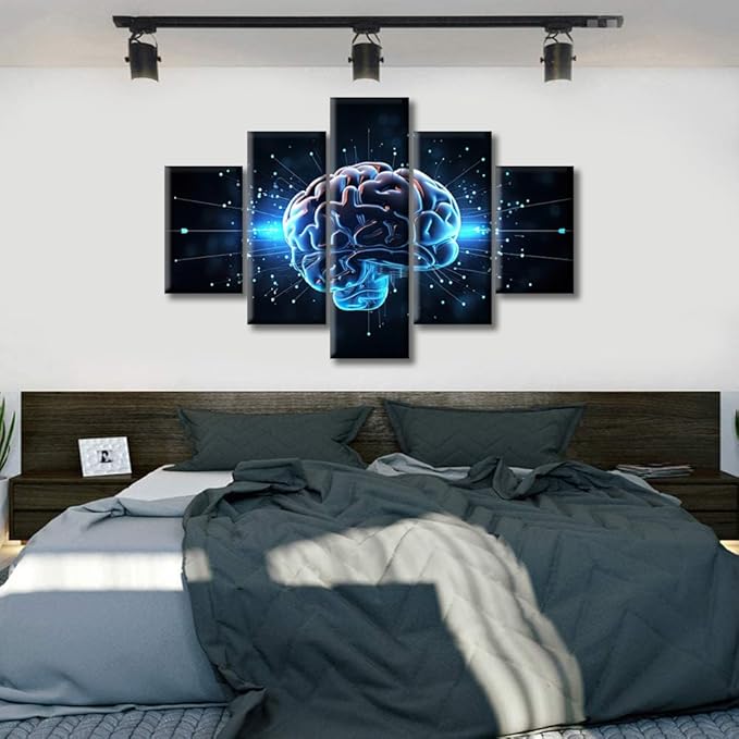 Brain Nervous System Canvas Wall Art Decor Artificial Intelligence Pictures for Living Room Bedroom Decoration Brain Painting Wall Art for Office Modern Artwork Framed Ready to Hang (60"Wx40"H)