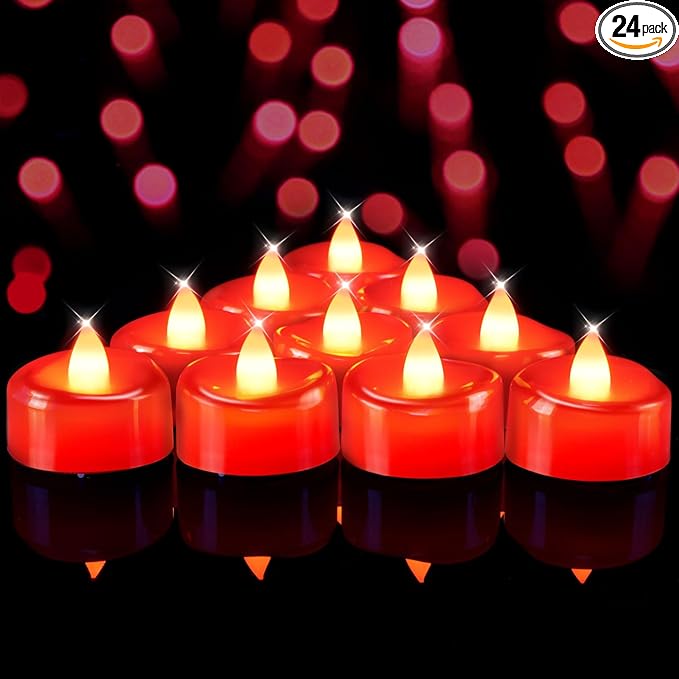 BEICHI Flameless Candles, Tea Lights Battery Operated, No Flickering Votive Candles LED Tea Lights for Halloween Christmas Wedding Home Decor (24 Pack, Red)
