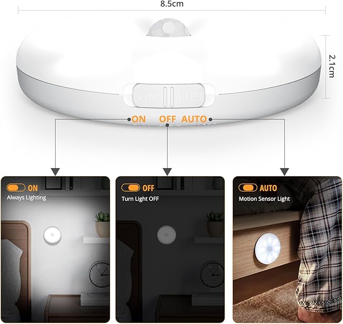 Motion Sensor Under Cabinet Lights, Wireless LED Light Bar with Built-in Rechargeable Battery, Magnetic Stick-on Night Light for Kitchen, Closet, Wardrobe