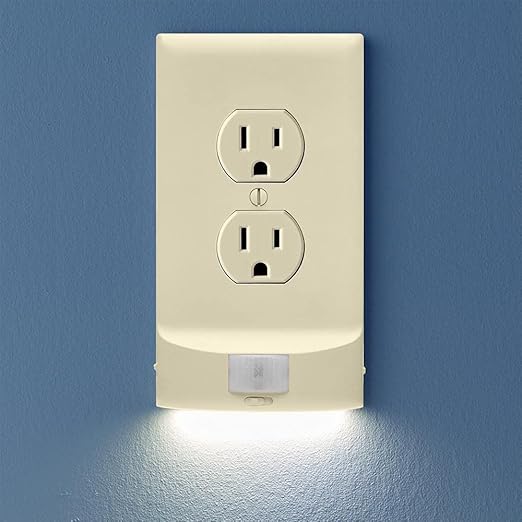5 Pack - SnapPower MotionLight [for Duplex Outlets] - Motion Detecting LED Night Lights Built-in to Wall Plate - Bright/Dim/Off Options - Auto On/Off Sensor - (Duplex, Light Almond)