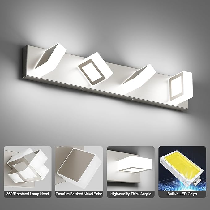 Ralbay Brushed Nickel Vanity Light for Bathroom Metal Acrylic Modern LED Bathroom Light Fixtures Over Mirror