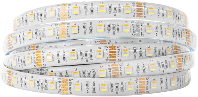 BTF-LIGHTING RGBCCT 5 Colors in 1 LED 5050SMD RGBWW RGB+Dimmable Tunable Color Temperature 2700K-6500K 16.4ft 60LEDs/m 300LEDs DC12V Multi-Colored Tape Lights IP65 White PCB(No Adapter or Controller)