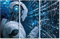 TUMOVO 3 Pieces Canvas Wall Art - Robot Pictures for Home Wall Decor AI Intelligence Canvas Painting Wall Art Big Data Analysis Artwork Giclee Gallery-wrapped Framed Ready to Hang, 60" Wx40 H