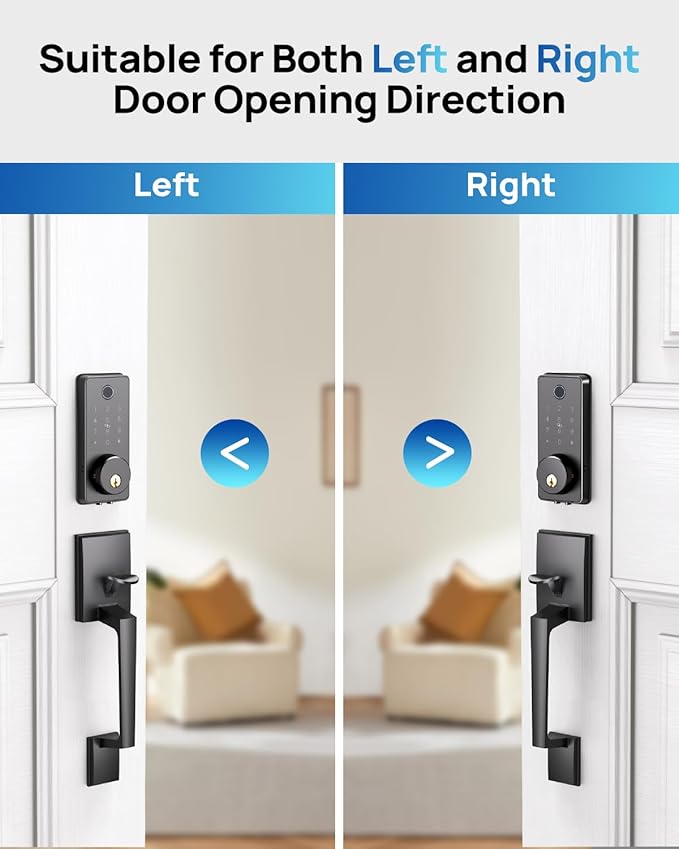 WiFi Front Door Lock Set - Fingerprint Smart Locks Handle Set Keyless Entry APP Smart Control with 2 Lever Handles Auto Lock Electronic Keypad Deadbolt for House Apartment