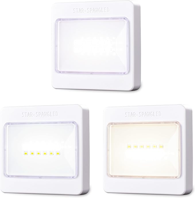 STAR-SPANGLED 3 Pack 3.7” Dimmable Push Tap Lights, Stick on LED Touch Lights AA Battery Operated, 3 Color Modes Sticky Button Lamps for Classroom, Kitchen, Under Cabinet, Closet