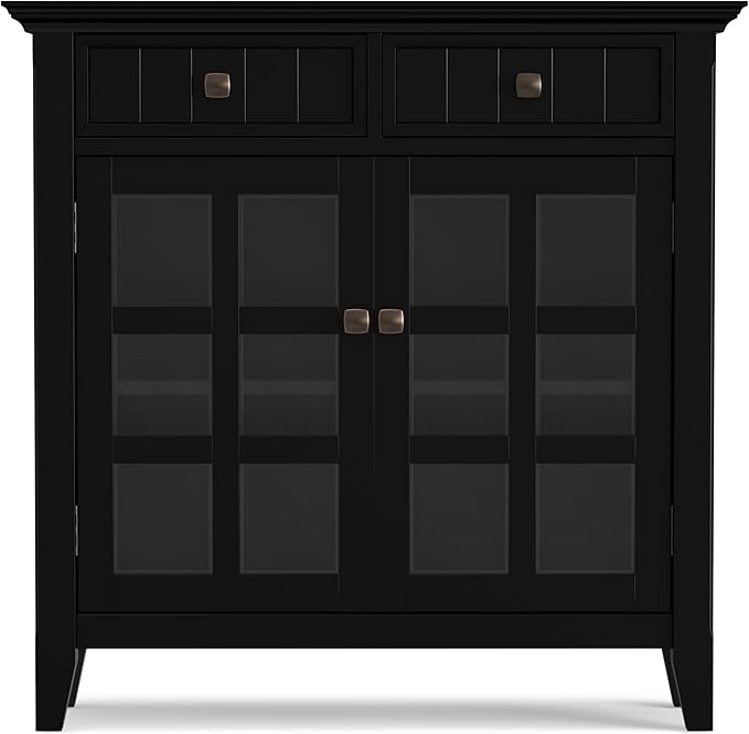 SIMPLIHOME Acadian Solid Wood 48 inch Wide Storage Bench that Seats 2 and 36 inch Wide Storage Cabinet in Black for the Living Room, Entryway, and Family Room, Transitional Style