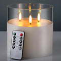 Retisee 6'' x 6'' Extra Large Flameless Candles, 3 Wick Glass Large Candles with Remote Control and Timer Function, Real Wax LED Pillar Flickering for St. Patrick's Spring Party Decor(Clear,1 Pcs)