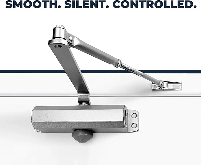 Adjustable Door Closer Size 2–4 | Commercial & Residential Hydraulic Door Closer | CE & UL Certified | Heavy Duty Automatic Door Closer (Silver)