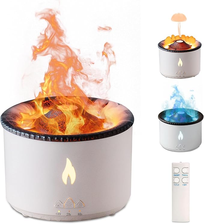 MINGPINHUIUS Volcano Humidifier Aromatherapy Essential Oil Diffuser, 2 Mist Modes: Flame and Volcano, Large Capacity with Timer Waterless Auto-Off for Home, Office, Yoga, or Gym (Red & Blue)