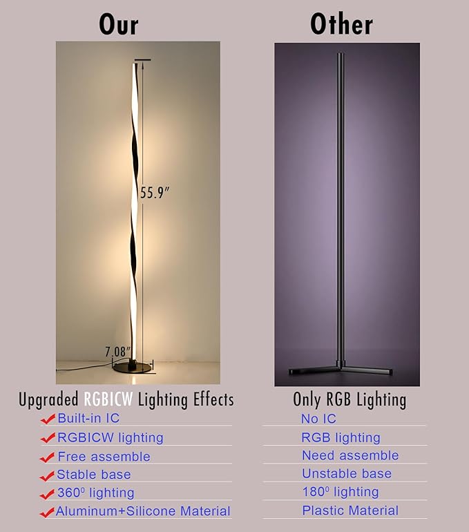 Smart RGBWIC Floor Lamp Basic, LED Corner Lamp compatible with Alexa, Modern Floor Lamp with Music Sync and 16 Million DIY Colors, Color Changing Standing Lamp for Bedroom Living Game Rooms, Black