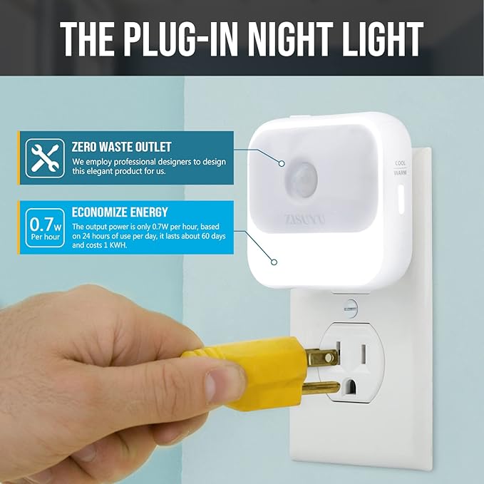 ZISUYU Motion Sensor Night Light Plug in with 3 Modes,Dual Colors,Dimmable,UL-Certified,Dusk to Dawn Sensor Nightlight Plug into Wall Ideal for Home Bathroom Kitchen Hallway Stair Toilet 2 Pack