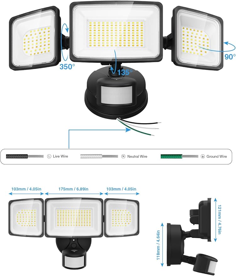 Onforu 100W 9000LM Smart LED Security Lights Motion Sensor Outdoor, WiFi Alexa Flood Light APP Control, 2500K-6500K, Motion Detector with Adjustable 3 Head, IP65 Wall Light for Yard (Black)