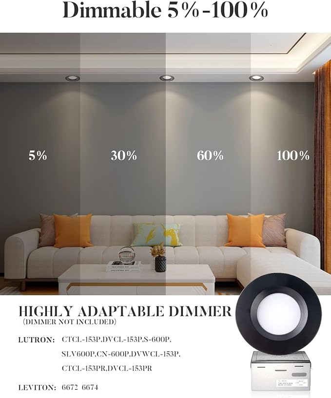 Lightdot 6 Inch Recessed Lighting 24 Pack Black, 12W Dimmable LED Downlight 3CCT Selectable (3000K/4000K/5000K), Anti-Glare Slim Canless Ceiling Light