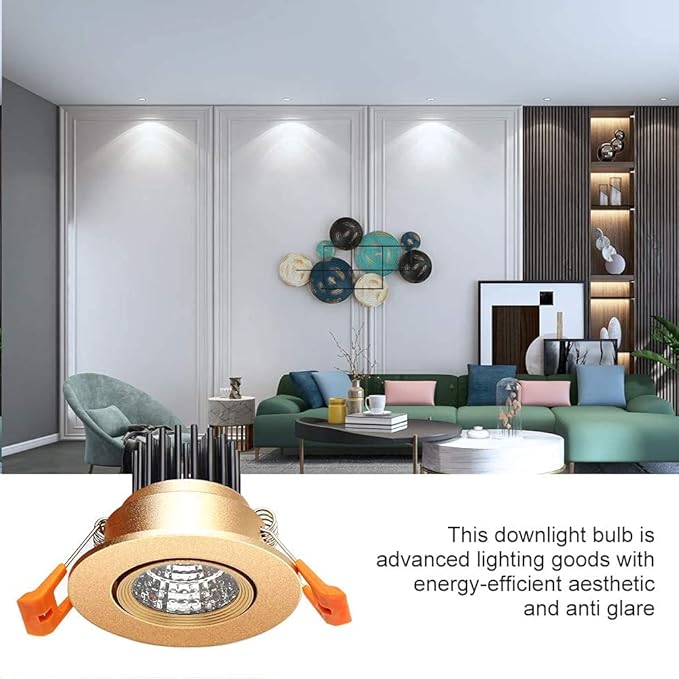 LightingWill 2inch LED Dimmable Downlight, 3W COB Recessed Ceiling Light, Daylight White 5500K-6000K, CRI80, 25W Halogen Bulbs Equivalent, Gold (10 Pack)