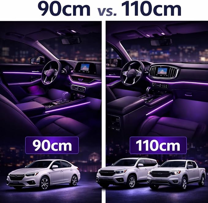 Acrylic Interior Car LED Strip Lights, Colorful 22-in-1 Car Ambient Lighting Kit, with APP Control, 622 LED Fiber Optic Strip Lights for Cars, Supports Neon Sync with Music DIY Mode.