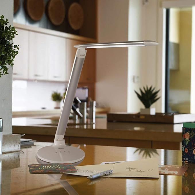 OttLite Command LED Desk Lamp with Voice Assist - White, Google Home and Amazon Alexa Compatible, USB Charging Port