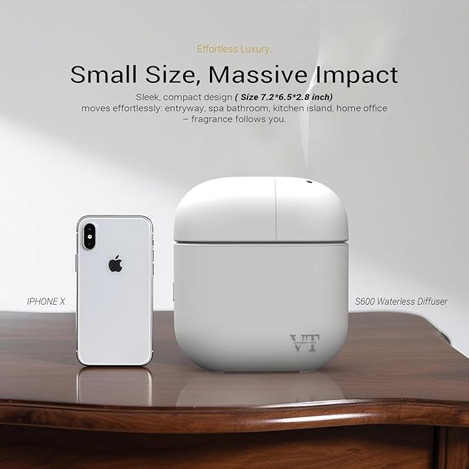 Waterless Essential Oil Diffuser Suit for 2000 Sq. Ft Includes 2 Premium Oils Room Home Hotel Office, Machine with Bluetooth App, Powerful Nanotechnology System Powered by Battery or Adapter