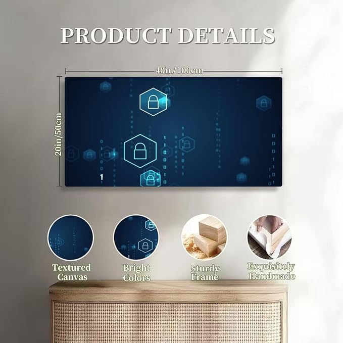 Wibinuki Wall Art Wall Decor Wall Paintings Cyber security Shield Keyhole on da for Living Room Bedroom Bathroom Home Decor Can Be Hung Directly 20"x 40"