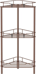 HuggieGems 3 Tier Floor Standing Corner Shower Caddy Organizer Shelf with Hooks, Bathroom Shelves Stand Rack, Coffee