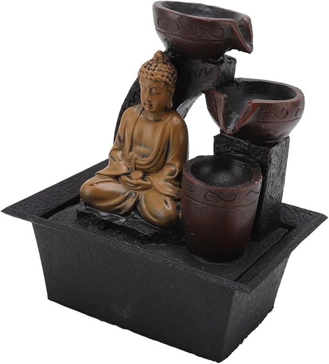 Buddha Water Flowing Synthetic Resin Waterfall Lights Home Office Desktop Serene Ambience Colorful Light Living Room Study Rustproof Weather Resistant