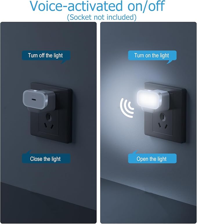LED Nightlights Plug in Wall Voice AI Activated 2-Pack with USB Charging Port, 130LM, 3000K White Night Lights for Kids Adults Room Nursery Bedroom Bathroom Hallway
