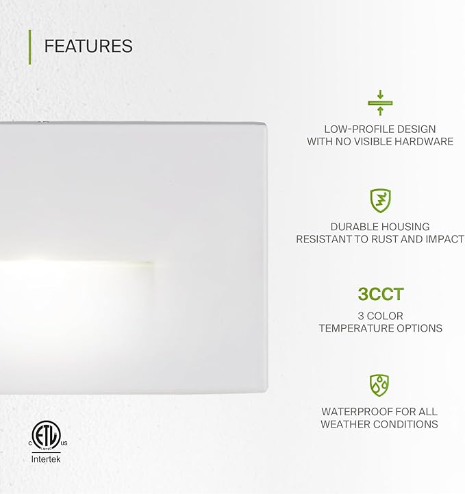 ASD LED Recessed Step Light Fixture, Outdoor & Indoor Stair Tread Lighting | 3CCT, Dimmable, Waterproof, ETL Listed | 3W 120LM 3000K-5000K 120V | Staircase Hardwired Illumination | White, 24 Pack