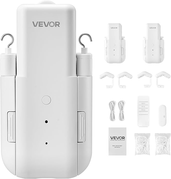 VEVOR Automatic Curtain Opener, 2 Pack, APP and Remote Control, Hub Included, Electric Smart Curtain Opener Compatible with Alexa and Google Home, Timed Opening and Closing, for Roman Rods, U/I Rails