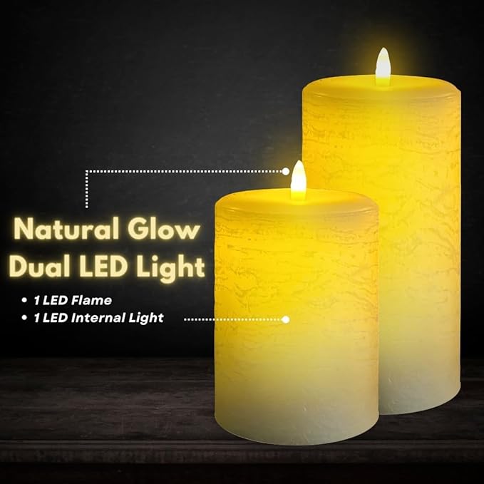 LumiPur Signature Natural Glow Flameless Wax Pillar 2 Pack LED Candle 3.5" x 5" and 3.5" x 7" Linen White