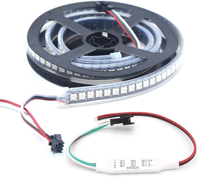 WS2812B LED Strip Lights 3.2ft 1M WS2812B 144LEDs Programmable Individual Addressable WS2811 Built-in 5050 RGB LED Strip IP67 Waterproof DC5V with Mini Controller