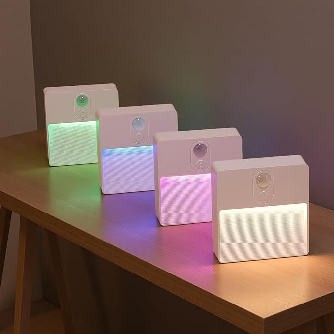 ASAWASA LED Motion Sensor Night Light, 7 Colors Rechargeable Magnetic Decor Wall Lights, Dimmable, Suitable for Bathroom hallways bedrooms Kitchen cabinets Staircase(4 Pack)