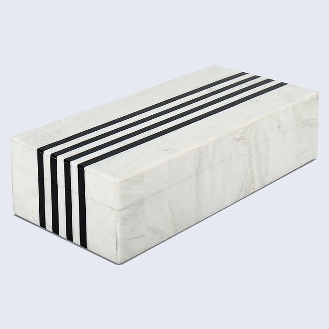 Handicrafts Home Large Decorative Storage Box with Lid – Black White Modern Storage Box, Remote Control Organizer for Coffee Table, Console & Living Room Decor – Mono Sprint 12 x 6 x 2