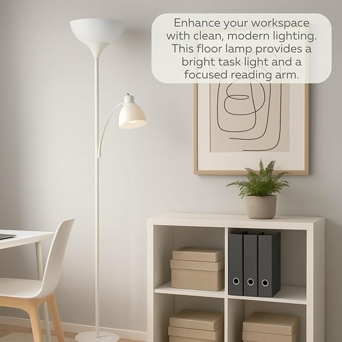 LIGHTACCENTS Floor Lamp with White Plastic Shades, Adjustable Standing Lamp, Reading Light, Head Lamp, Ideal Floor Lamps for Living Room, Measures 12x12x72 inches