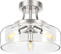TOBUSA 3-Light Semi Flush Mount Light Fixture, Modern Industrial Glass Ceiling Light with E12 Base, Metal Semi Flush Ceiling Light for Living Room Kitchen Bedroom Hallway Balcony, No Bulbs, Nickle
