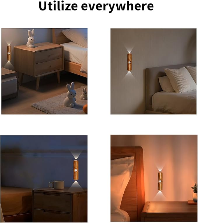 Motion Sensor Wall Lamp, Motion Sensor Light Indoor, Smart Night Light, Rechargeable Sensor Bathroom Light, Magnetic Mount lamp for Bedroom, Bathroom, Courtyard, Livingroom (Walnut -7 Color)