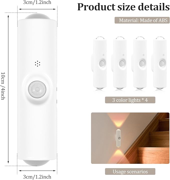 4 Pcs Smart Motion Sensor Wall Lamp, Rechargeable RGB LED Smart Motion Light, Magnetic Mount Step Lights for Bedroom, Hallway, Courtyard, Holiday Decor, Bathroom - Multi Color Changing (7 Colors)