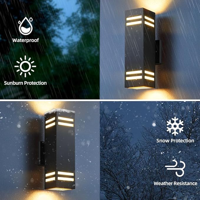 SHIMR Color Changing Outdoor Wall Lights 2 Pack, Ambiance Up and Down Lights Outdoor, Waterproof Square Smart Porch Lights WiFi APP Control Exterior Light Fixture Home Theater Lighting [ETL Listed]