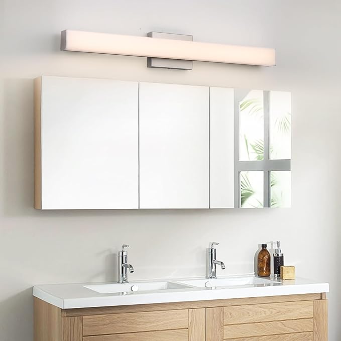 Brushed Nickel LED Vanity Light, 31.5-Inch 24W Bathroom Fixture Over Mirror, 3 Color Temp Adjustable Anti-Fog Lighting for Dressing Table